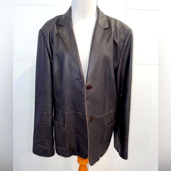 Brown genuine leather jacket. Valerie Separates. - Picture 1 of 9